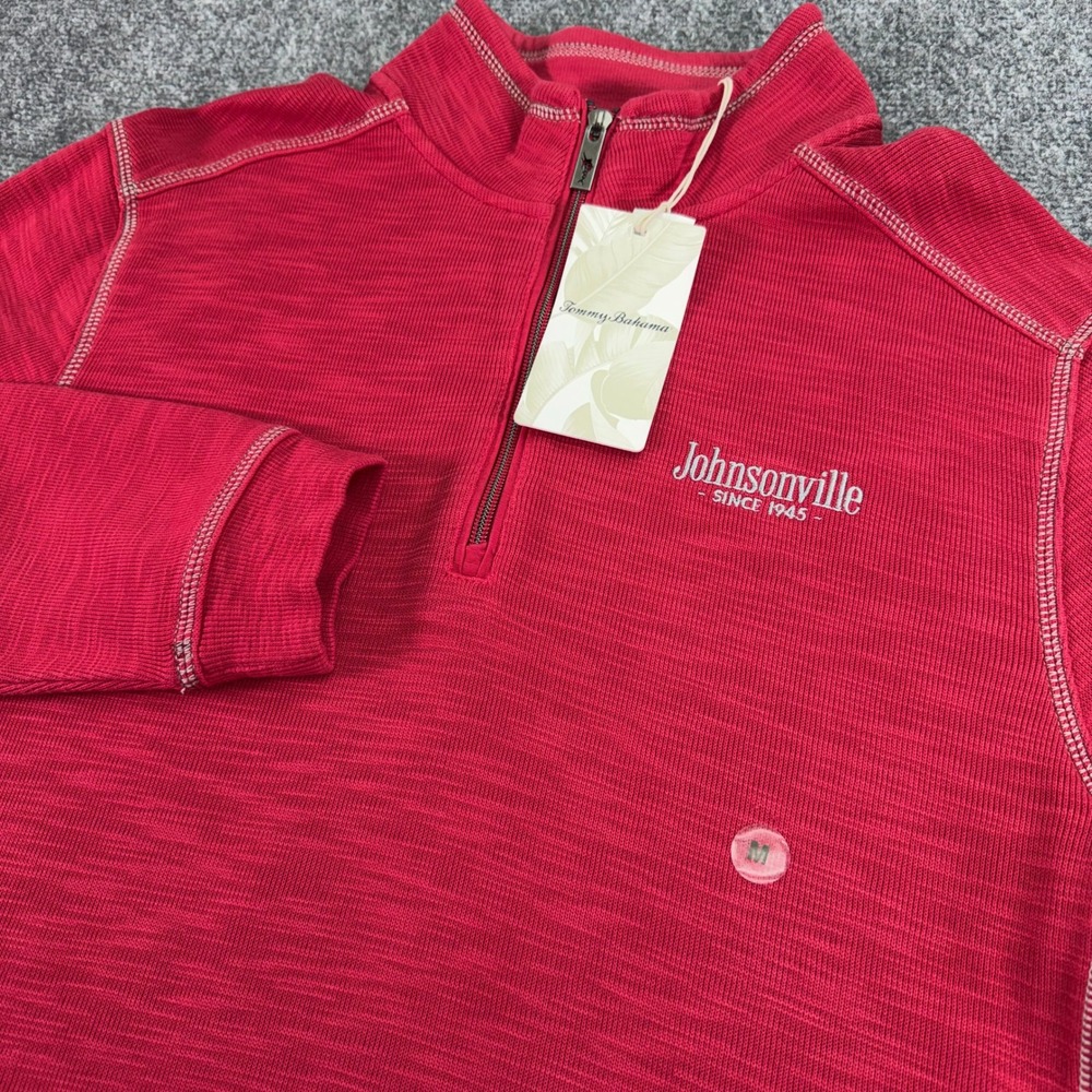Tommy Bahama Pullover Mens Medium Red Tobago Bay Half Zip‎ Sweater ohnsonville